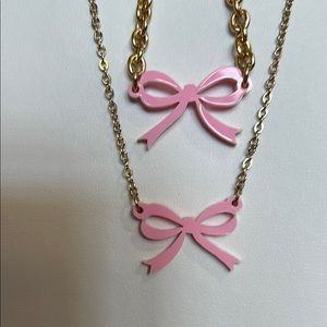 Pink and Gold Bow Pendant Necklace Set